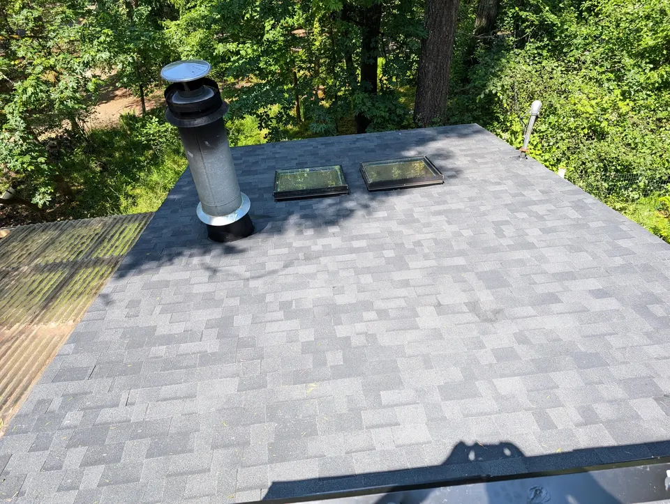 Completed flat section with skylights and chimney detail
